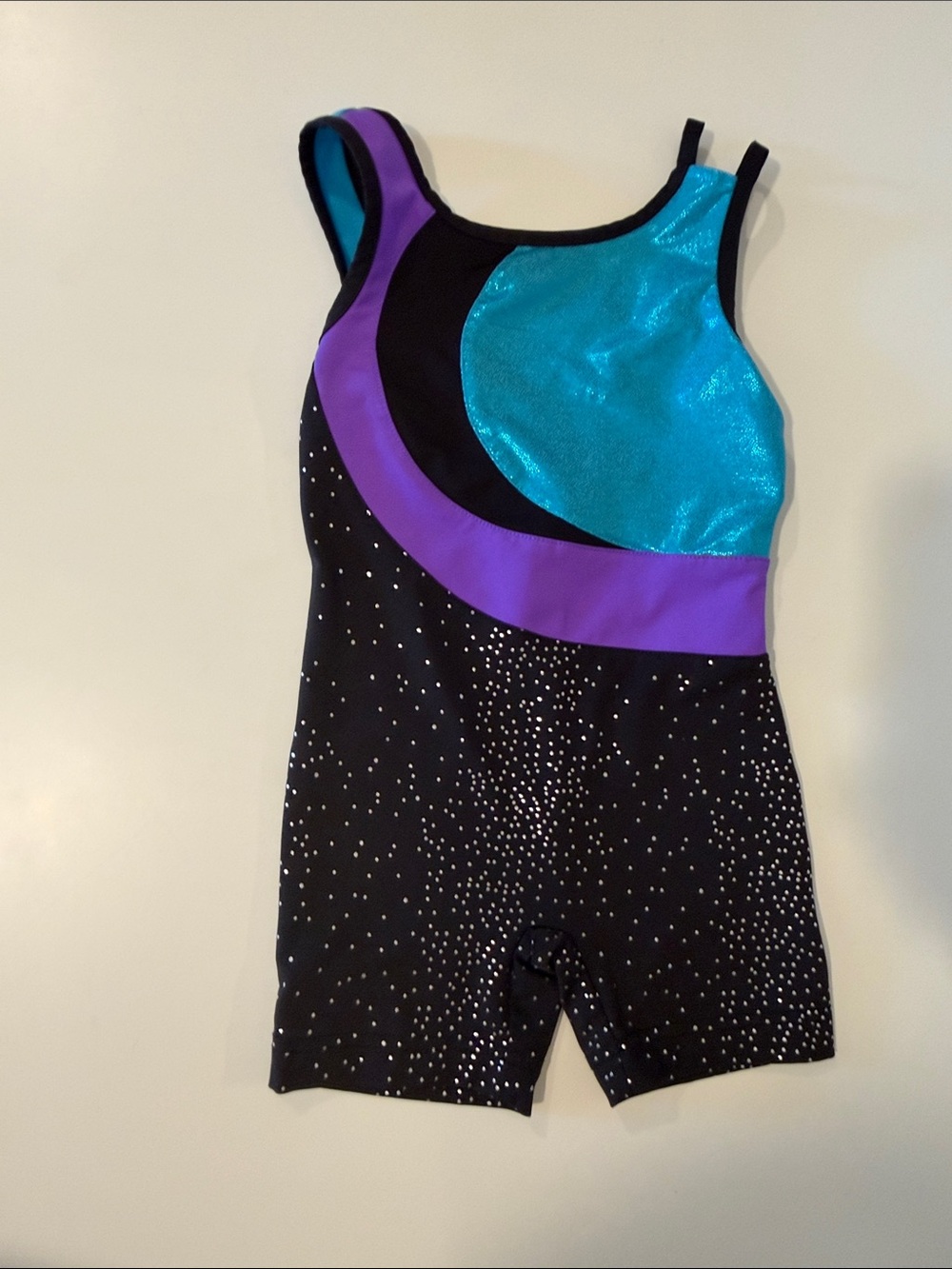 Danskin Black Leotard with Teal and Purple Panels